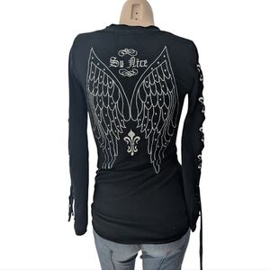 vintage So Nice, Black Long Sleeve Top with Wing Embroidery